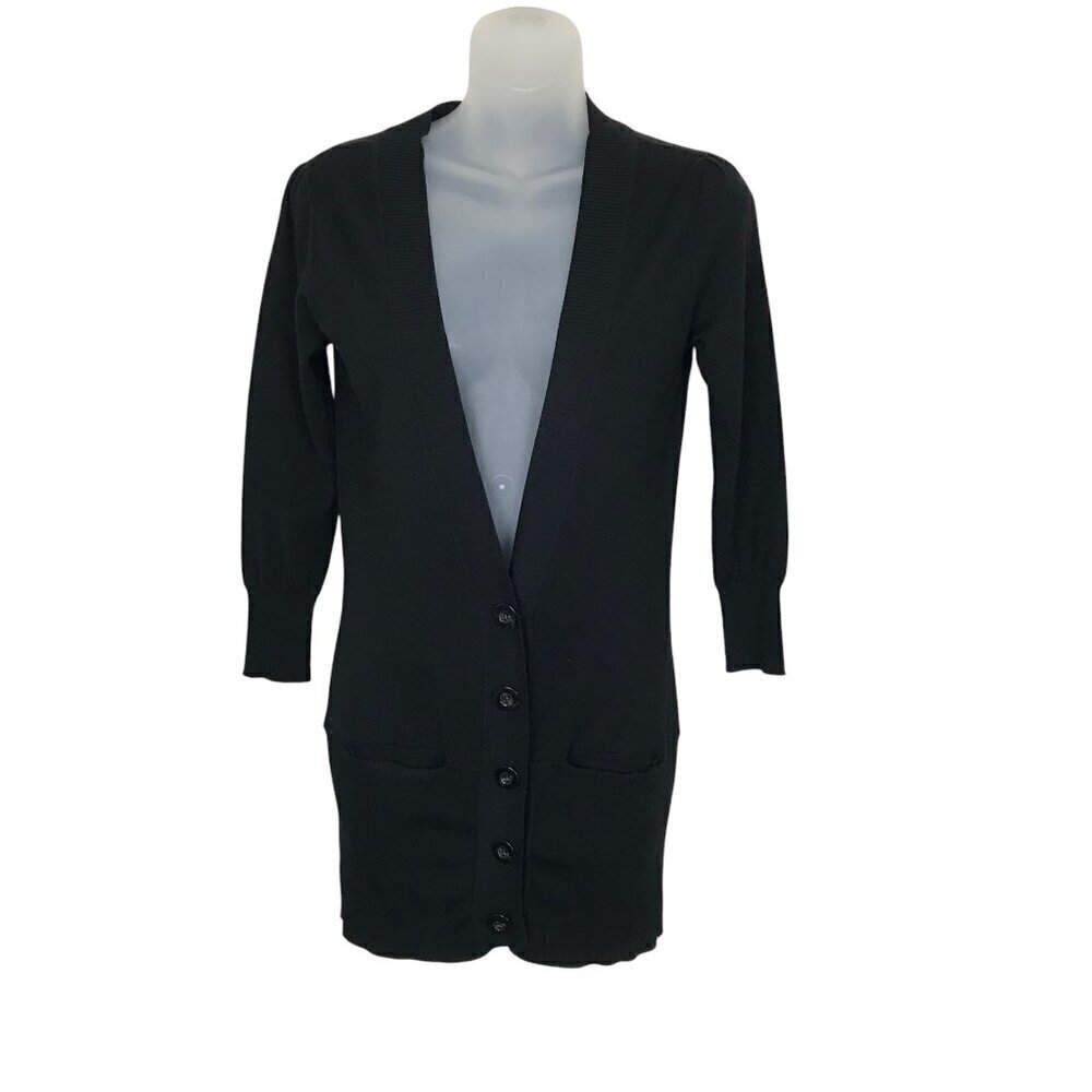 Diane Von Furstenberg 100% Merino Wool Black Extra Long Cardigan Size P